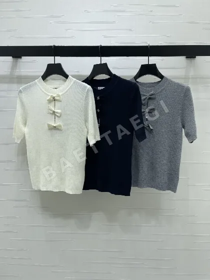 샤넬 3D 리본 아이스 실크 니트 반팔 탑 103913