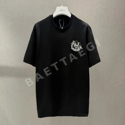 몽클레르 크루넥 자수 로고 린넨 반팔 티셔츠 2832261764