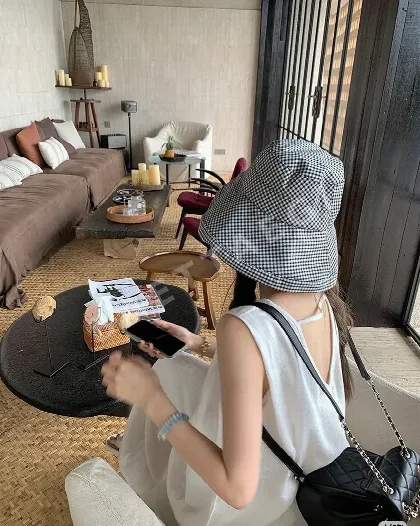 샤넬 린넨 코튼 어부 모자 82856
