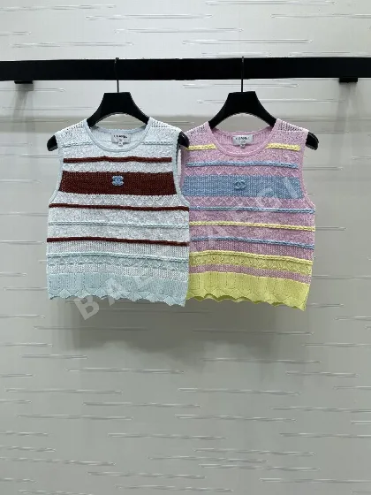 샤넬 스트라이프 크루넥 반팔 니트 베스트 103849