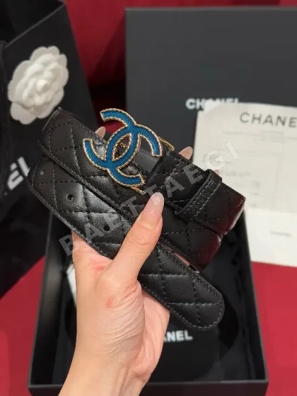 샤넬 더블 C 데님 버클 가죽 벨트 173867
