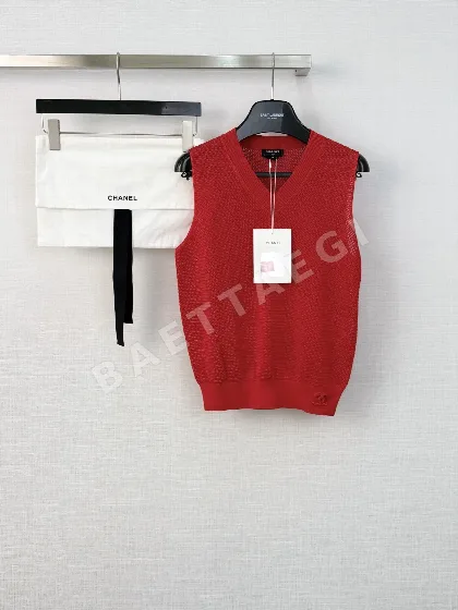 샤넬 V넥 메시 니트 조끼 194706