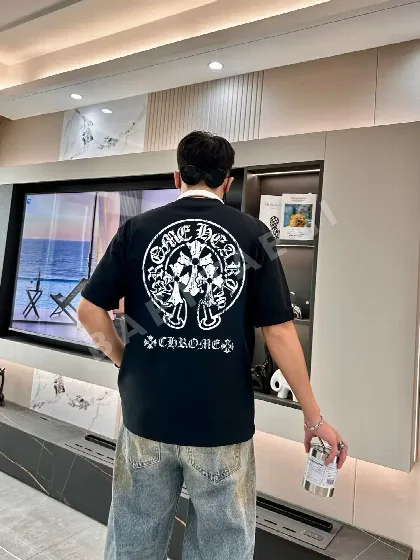 크롬하츠 말굽 산스크리트 십자 프린트 반팔 티셔츠 91200