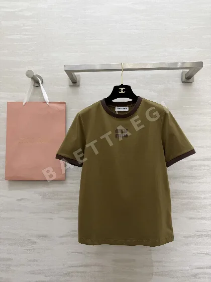 미우미우 3D 자수 카라 반팔 티셔츠 102292