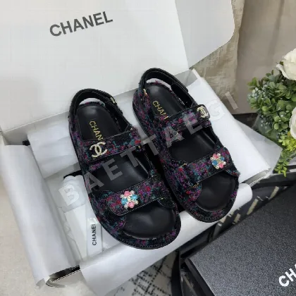 샤넬 꽃무늬 더블 C 벨크로 비치 슈즈 94239