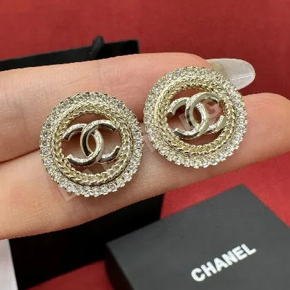 샤넬 24K 풀 다이아몬드 라운드 후프 더블 C 귀걸이 178155