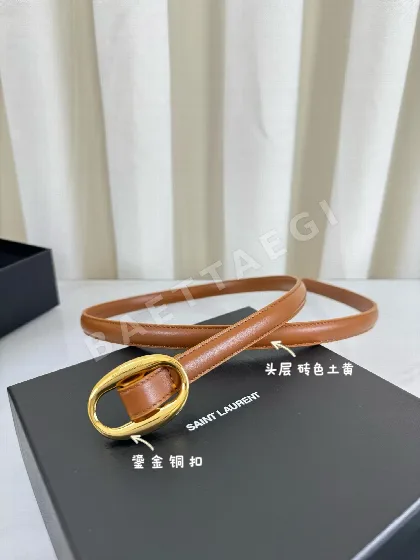 생로랑 금도금 버클 천연 가죽 벨트 58381