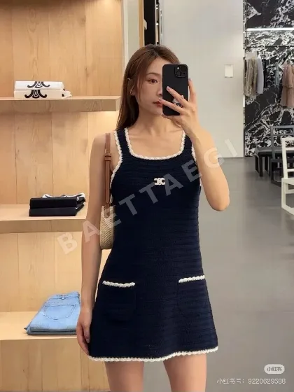 셀린느 컬러 블록 레이스 크로셰 원피스 136833