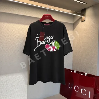 구찌 체리 그래피티 레터링 여성 반팔 티셔츠 88190