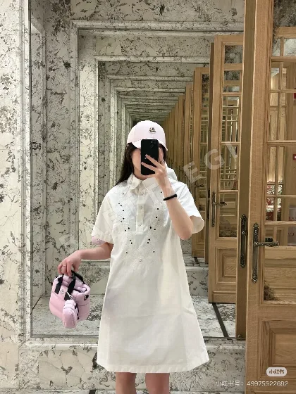 몽클레르 여성 린넨 카라 반팔 원피스 52263
