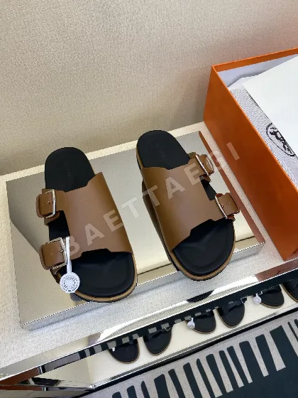  에르메스 나소스 샌들 남성 가죽 더블 버클 163621