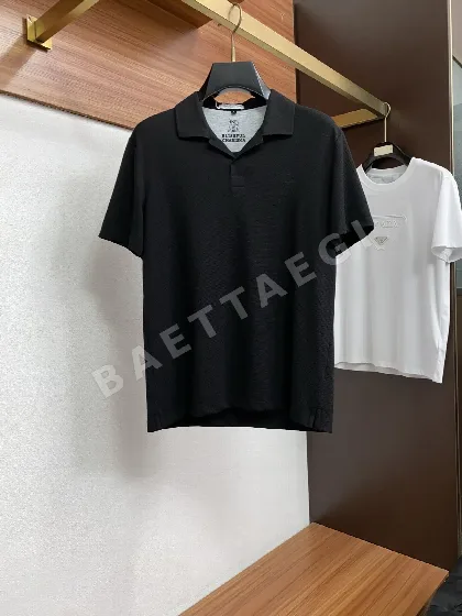 브루넬로쿠치넬리 남성 실크 혼방 반팔 폴로셔츠 129915