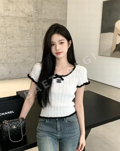 샤넬 보우타이 니트 반팔 티셔츠 103660