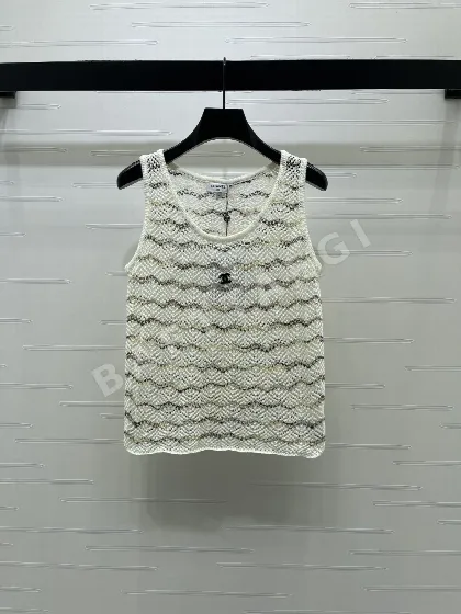 샤넬 멀티컬러 물결무늬 니트 반팔 여성티셔츠 103686