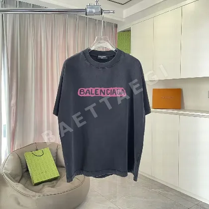 발렌시아가 워시 데미지 가공 로고 프린트 반팔 티셔츠 88666