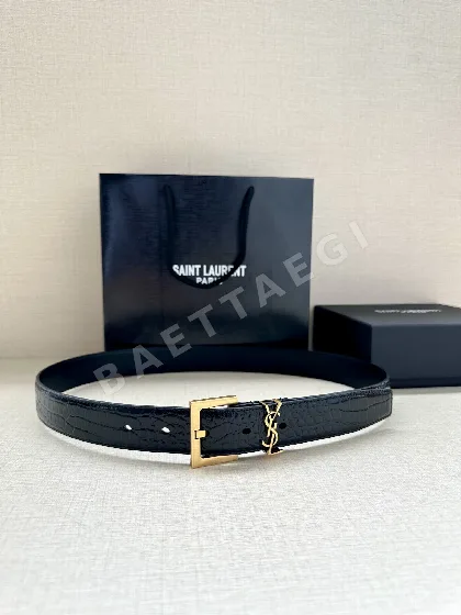 생로랑 YSL 모노그램 크로커다일 엠보싱 가죽 스퀘어 버클 벨트 58341