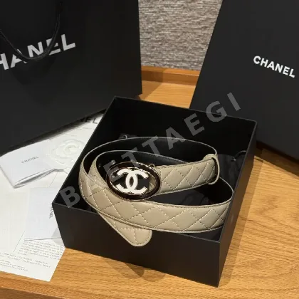 샤넬 다이아몬드 패턴 램스킨 더블 C 메탈 로고 벨트 58627
