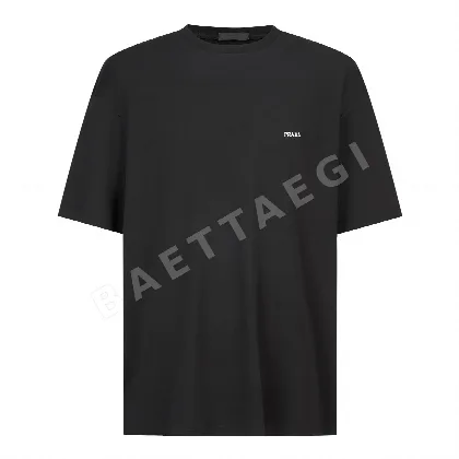 프라다 스몰 로고 자수 크루넥 슬림핏 반팔 티셔츠 100400