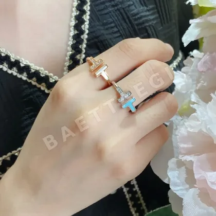 티파니 CNC 수작업 다이아몬드 더블 T 자개 반지 70891