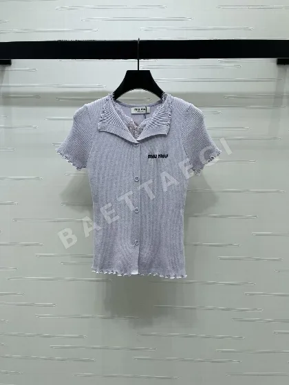 미우미우 프릴 레이스 니트 반팔 가디건 52794