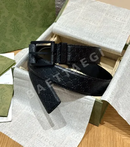 구찌 Supreme 캔버스 GG 로고 가죽 벨트 174765