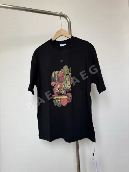 오프화이트 옅은 녹색 그래피티 남성 반팔 티셔츠 87082