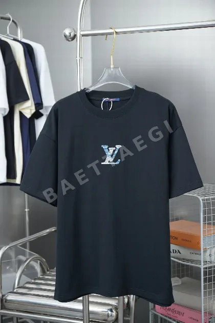 루이비통 데님 아플리케 LV 레터 라인스톤 반팔 티셔츠