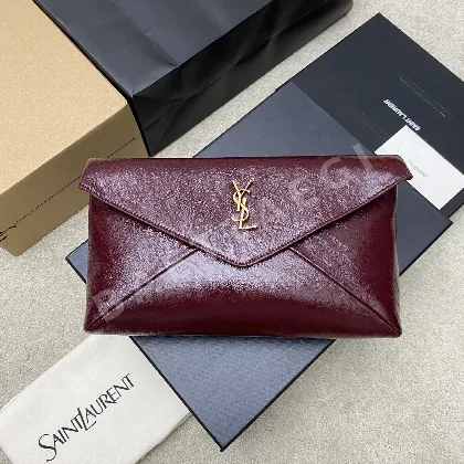 생로랑 레드 양가죽 YSL 로고 엔벨로프 클러치 가방 769307