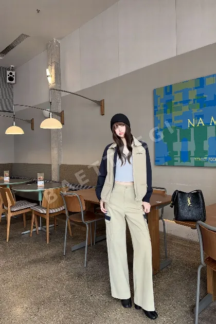 생로랑 네이비 블루 카키 배색 여성 자켓 154389