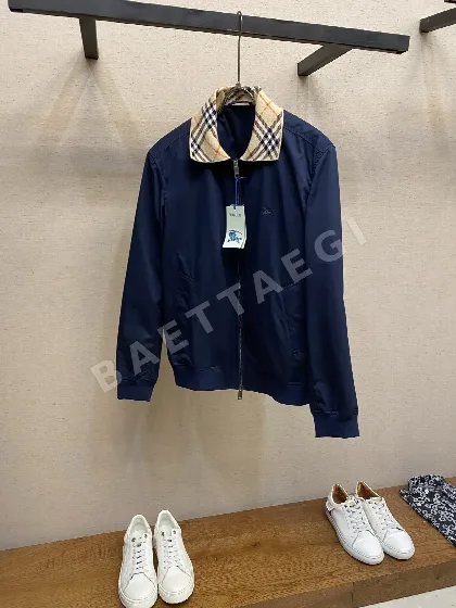 버버리 체크 카라 코튼 남성 자켓 146761