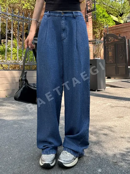 미우미우 컬러 블록 자수 밴딩 데님 팬츠 137797