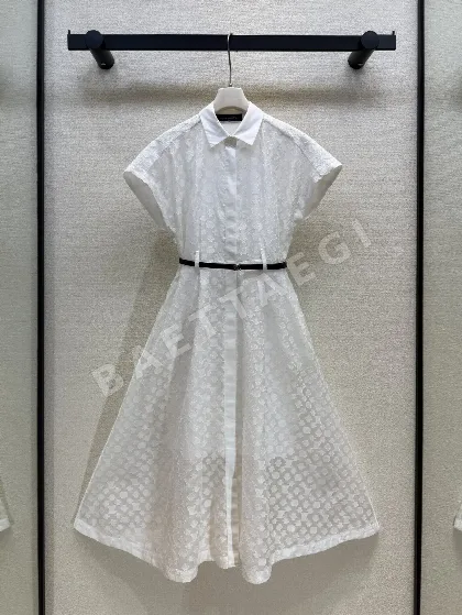 루이비통 자수 모노그램 벨트 A라인 카라 셔츠 원피스