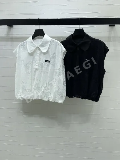 미우미우 피터팬 카라 노슬리브 셔링 반팔 셔츠 101680
