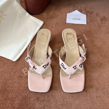 디올 로고 자수 캔버스 플랫 샌들 129389