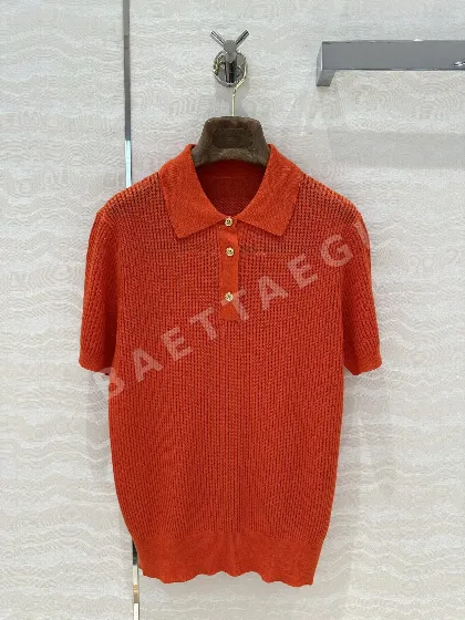 로로피아나 여성 린넨 메시 카라 반팔 탑 132002