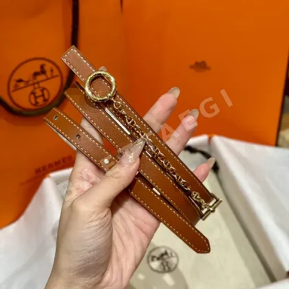에르메스 팔라듐 메탈 체인 잠금 가죽 벨트 175200