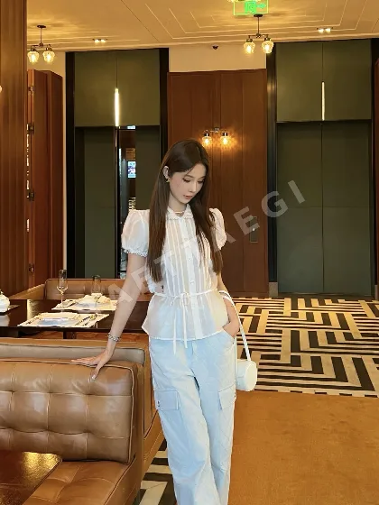 디올 레이스업 피터팬 카라 실크 코튼 셔츠 117065