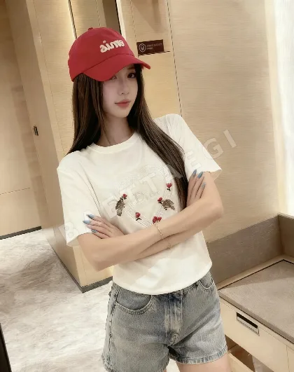 디올 여성 자수 프린트 반팔 티셔츠 45746