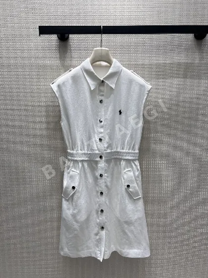 폴로 3:7 비율 고무줄 허리 화이트 원피스 117764