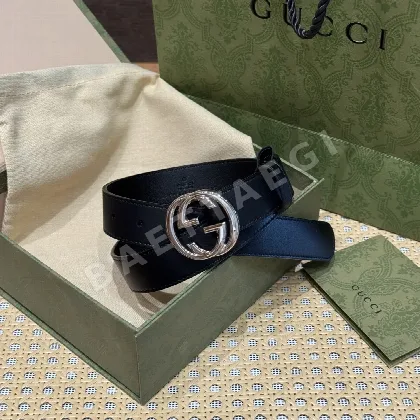 구찌 마몬트 실버 더블 G 가죽 벨트 3.0 CM 180819