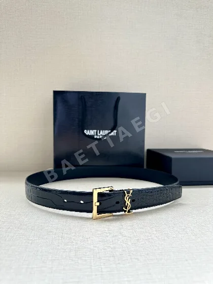 생로랑 YSL 모노그램 악어무늬 가죽 스퀘어 버클 벨트 58280