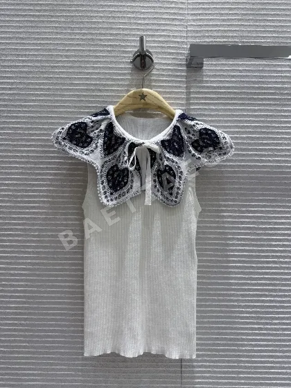 디올 레이스 카라 반팔 니트 탑 92303