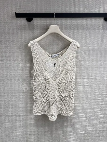 디올 린넨 혼방 V넥 여성 반팔 티셔츠 54336