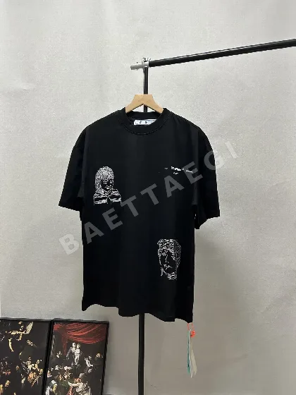 오프화이트 자수 남성 반팔 티셔츠 86987