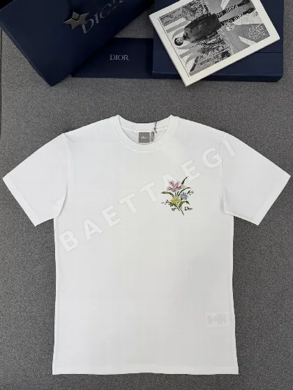 디올 꽃무늬 자수 남성 코튼 반팔 티셔츠 120026
