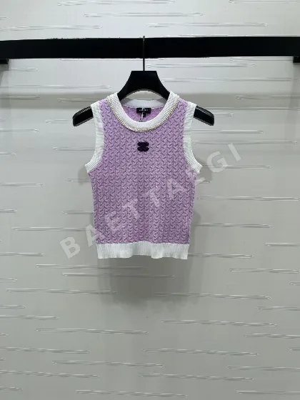 샤넬 여성 울 니트 반팔 티셔츠 103833