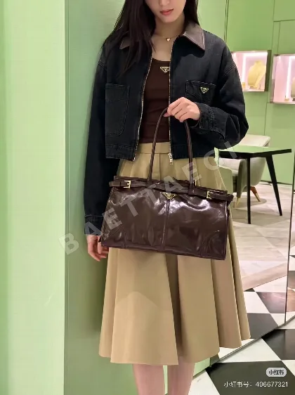 프라다 매트 램스킨 라펠 데님 여성 자켓 198578