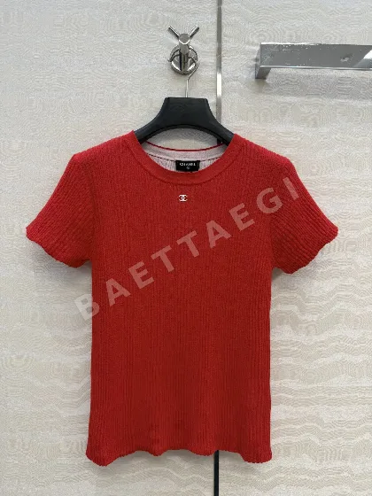 샤넬 메시 메탈릭 장식 여성 반팔 니트 탑 103908