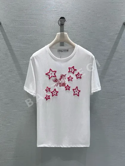 디올 별 유니콘 자수 여성 반팔 티셔츠