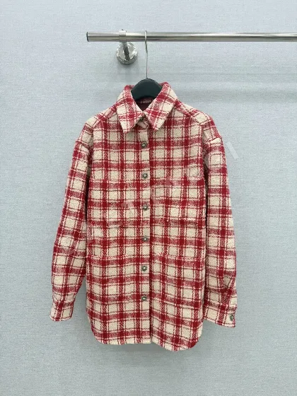 샤넬 레드 체크 트위드 여성 자켓 165484